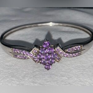 Vintage RJ Sterling Silver.925 Bangle Bracelet Purple CZ